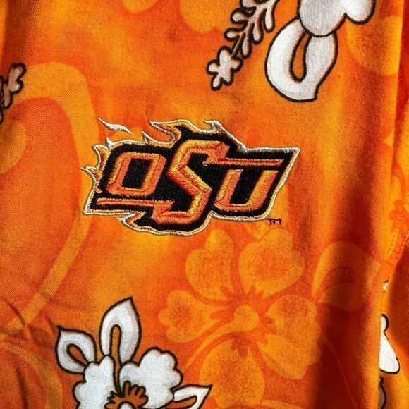 EUC - Men’s Oklahoma State University Orange Hawaiian Print Button Down Shirt Xl - Picture 3 of 4